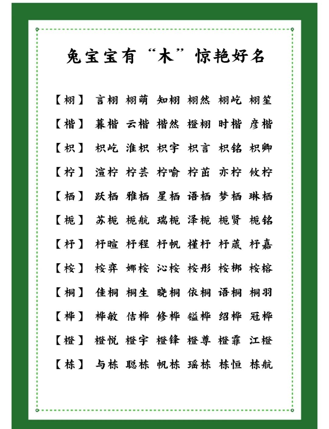 女孩名字木字旁